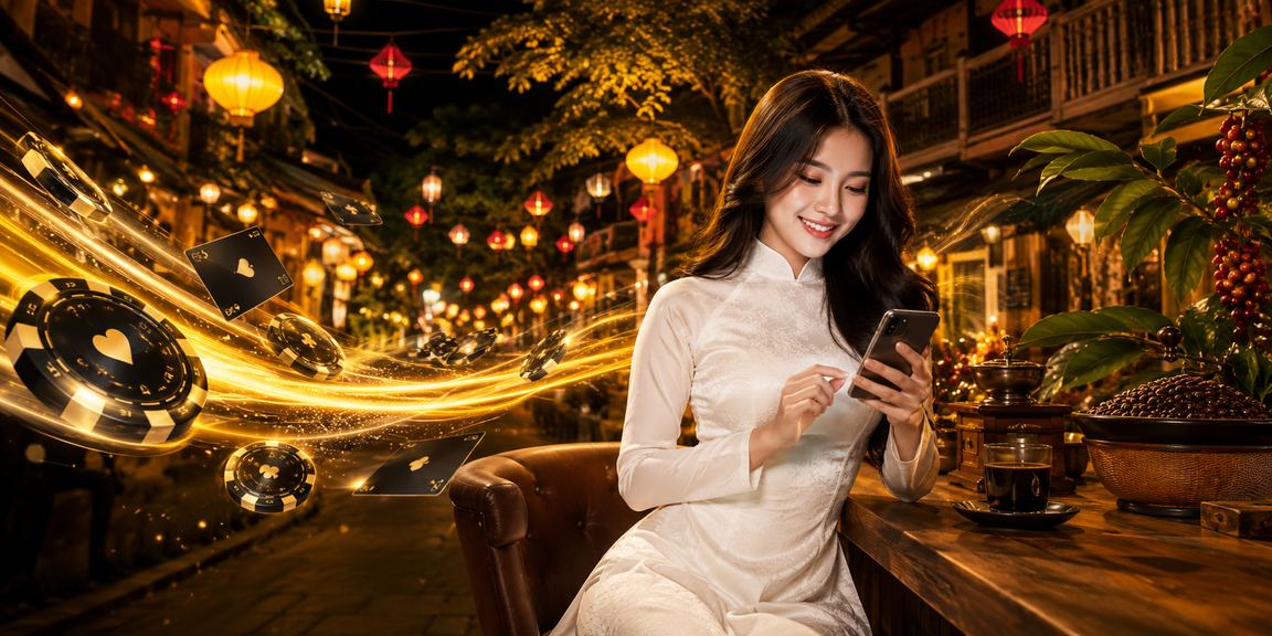 Người dùng tại Hà Nội trong trang phục áo dài sử dụng ứng dụng casino di động trên điện thoại