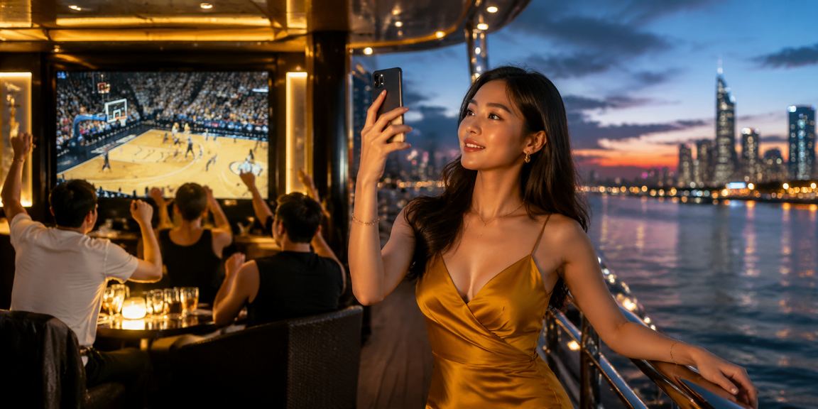 Người dùng tại bãi biển Sài Gòn theo dõi kết quả bóng rổ và đặt cược trực tuyến trên điện thoại